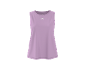 Top desportivo feminino lilás com logótipo branco no peito.