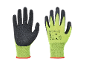Par de luvas de trabalho com revestimento texturizado preto e base verde lima.