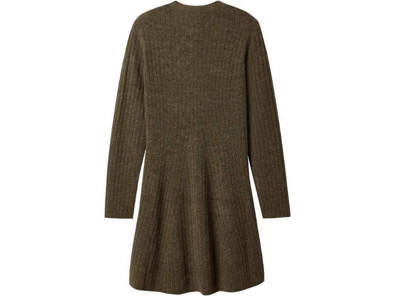 Vestido de malha canelada de manga comprida verde-oliva.