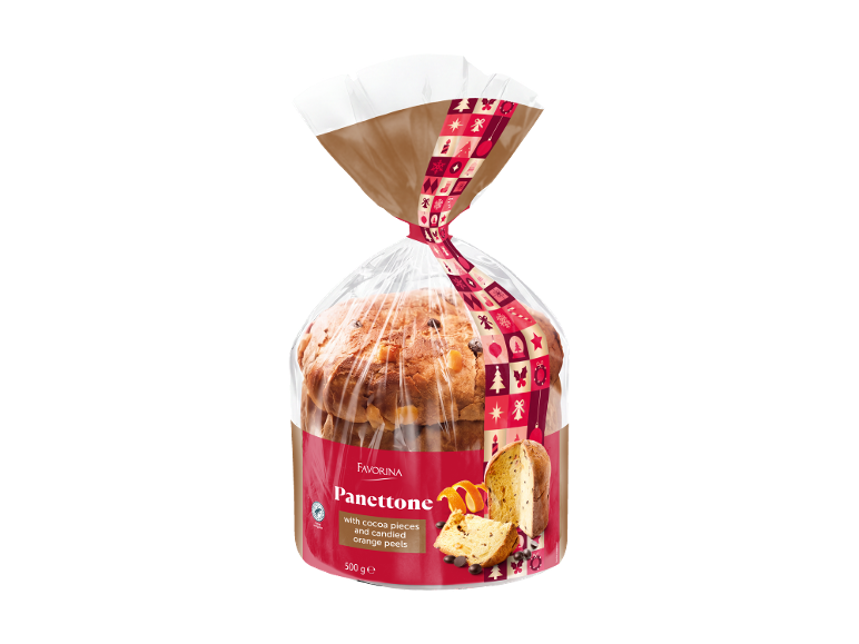 Panettone com pedaços de cacau e cascas de laranja cristalizadas, 500g