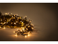 Luzes de Natal em ramos de pinheiro contra um fundo neutro.