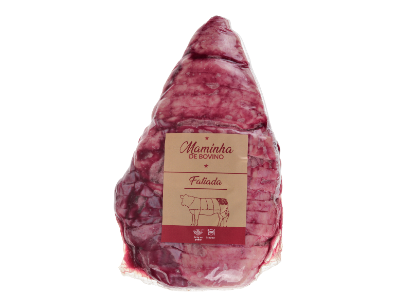Maminha de bovino fatiada embalada em vácuo.