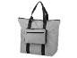 Saco de compras dobrável cinzento claro com fecho e bolso externo.