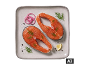 Dois bifes de salmão crus com endro, cebola roxa, limão, sal e pimenta.