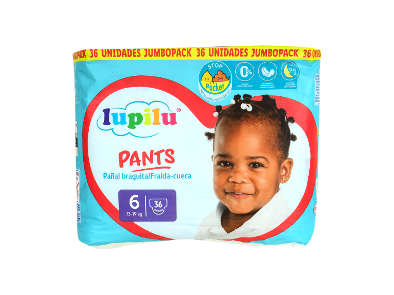 Jumbopack de fraldas-cueca, tamanho 6 (13-19 kg), 36 unidades, com 12 horas de absorção e 0% perfume.