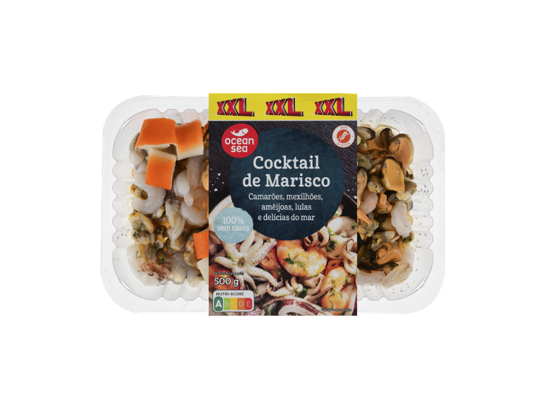 Cocktail de Marisco XXL Ocean Sea com camarões, mexilhões, amêijoas, lulas e delícias do mar, 500g, Nutri-Score A.