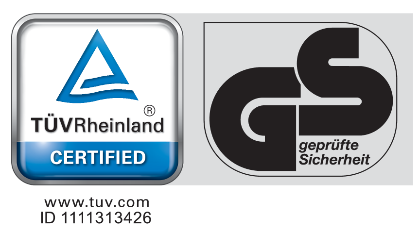 Selo certificado: www.tuv.com ID 1111313426, GS geprüfte Sicherheit.
