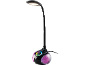 Candeeiro de secretária com pescoço flexível e base iluminada colorida.