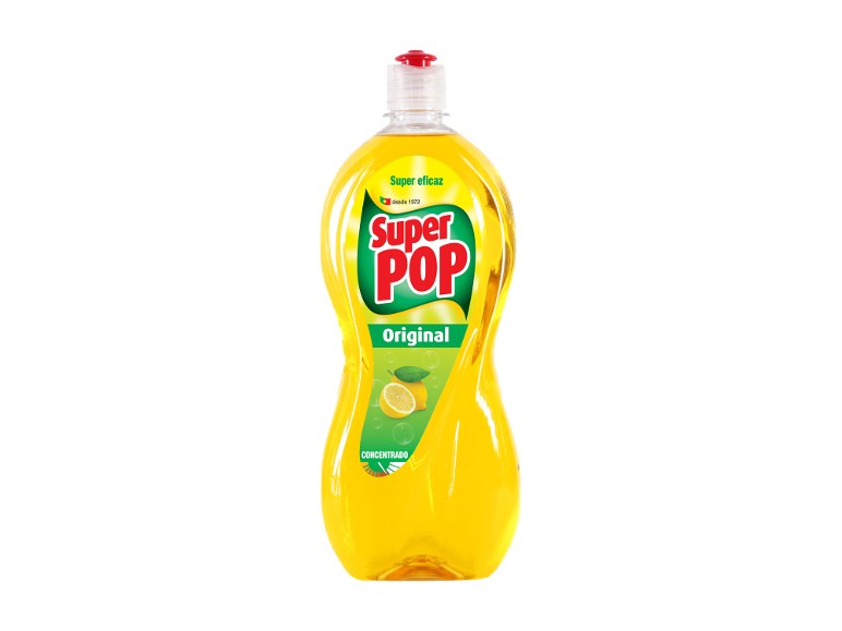 Detergente concentrado para a loiça com aroma a limão em garrafa amarela.