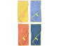 Quatro panos de microfibra coloridos: amarelo, azul, laranja e azul escuro.