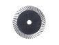 Disco de corte diamantado para rebarbadora, com centro preto e borda prateada segmentada.