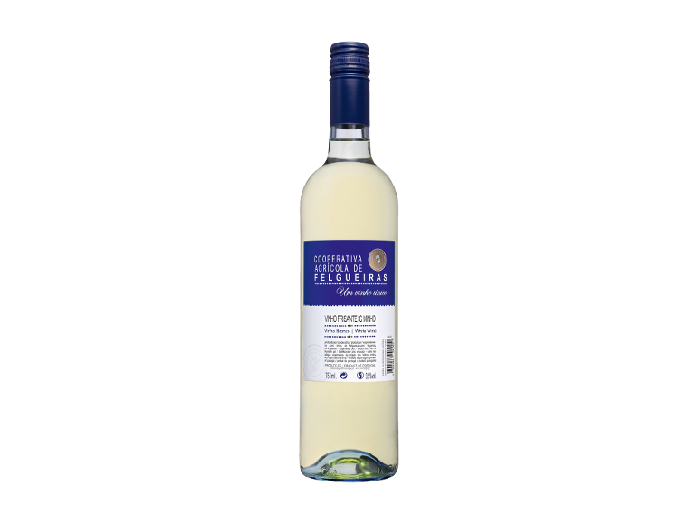 Uma garrafa de vinho frisante branco Vinho Frisante IG Minho.