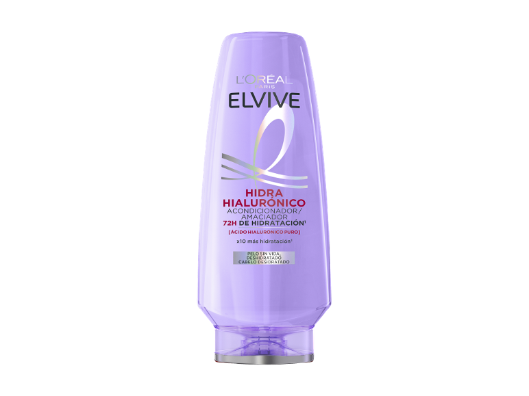 Amaciador de cabelo roxo com ácido hialurónico para 72h de hidratação.
