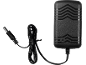 Adaptador de corrente preto com cabo e conector DC.