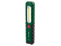 Lanterna de trabalho LED verde com botão de energia vermelho e logótipo