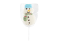 Chupa-chupa de marshmallow em forma de boneco de neve, embalado em plástico transparente.