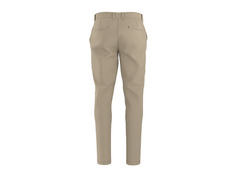 Calças de fato bege para homem, vista traseira.