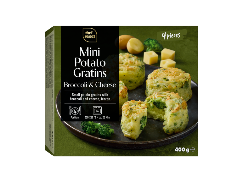Mini gratins de batata com brócolos e queijo, 4 unidades, 400 g