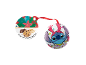 Etiqueta de Natal com um biscoito de chocolate e um ornamento do Stitch.