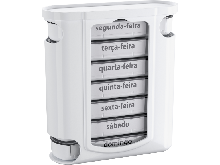 Caixa de comprimidos branca Sensiplast com compartimentos para cada dia da semana.