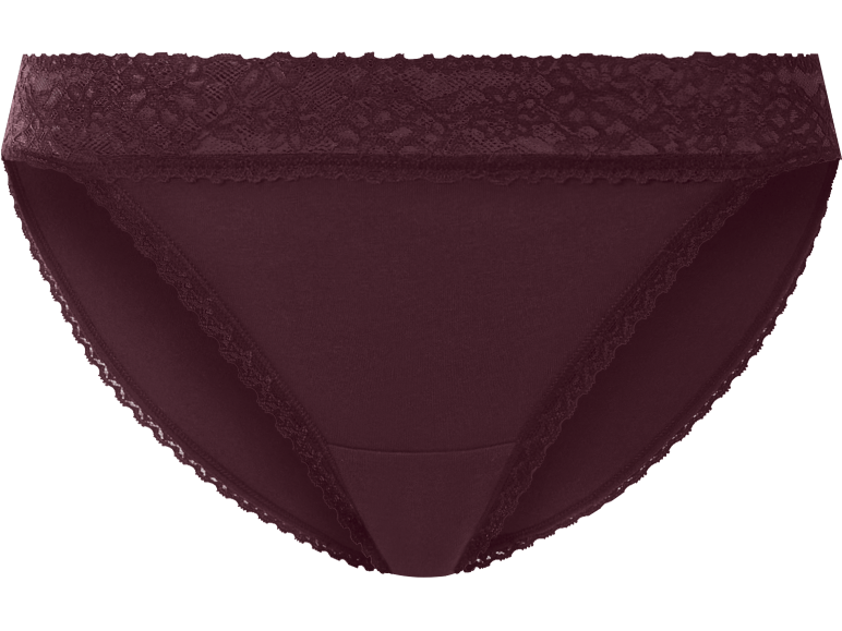 Cuecas femininas cor de vinho com detalhes em renda.