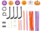 Kit de Halloween com acessórios para bastões luminosos, incluindo fantasmas e abóboras.
