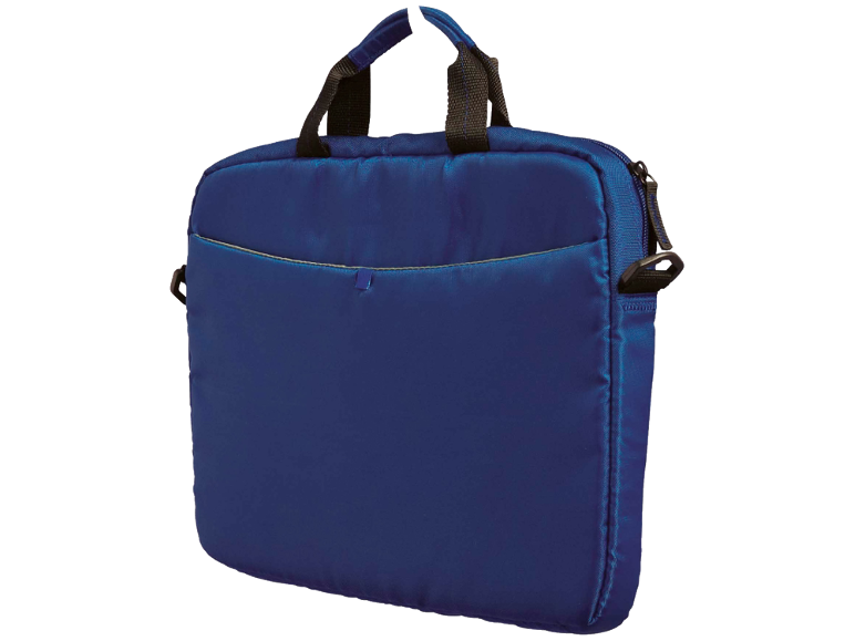 Mala azul para portátil com alças e bolso frontal
