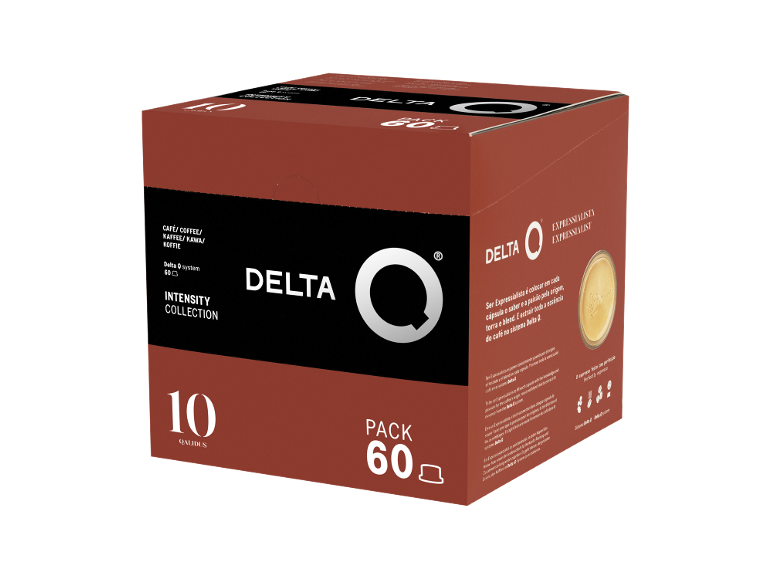 Caixa com 60 cápsulas de café de sabor intenso, com a inscrição 'Intensity Collection'.