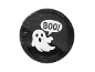 Prato de papel preto com um fantasma e o texto BOO! da HALLOWEEN