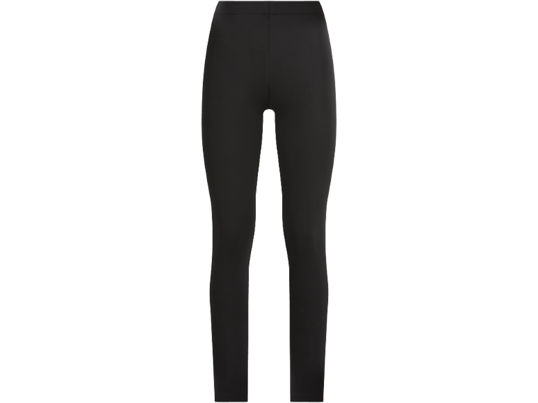 Leggings pretas femininas, de cintura alta e comprimento até ao tornozelo.