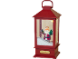 Lanterna de Natal vermelha com figura do Pai Natal e neve artificial no interior