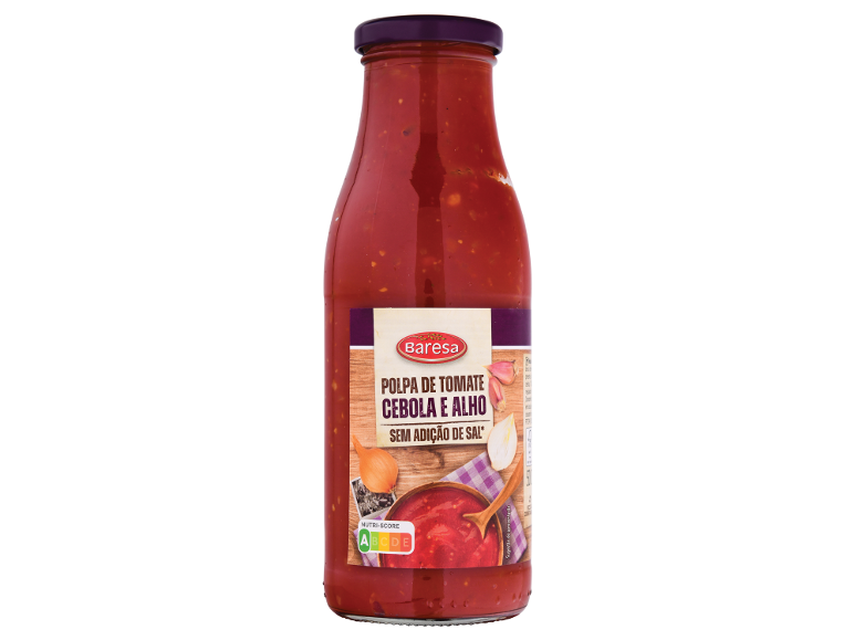 Polpa de tomate Baresa com cebola e alho, sem adição de sal, Nutri-score A.