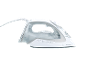 Ferro a vapor branco e cinzento com desligamento automático, autolimpeza e revestimento cerâmico.