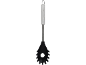 Colher de esparguete com cabeça de silicone preta e cabo de metal.