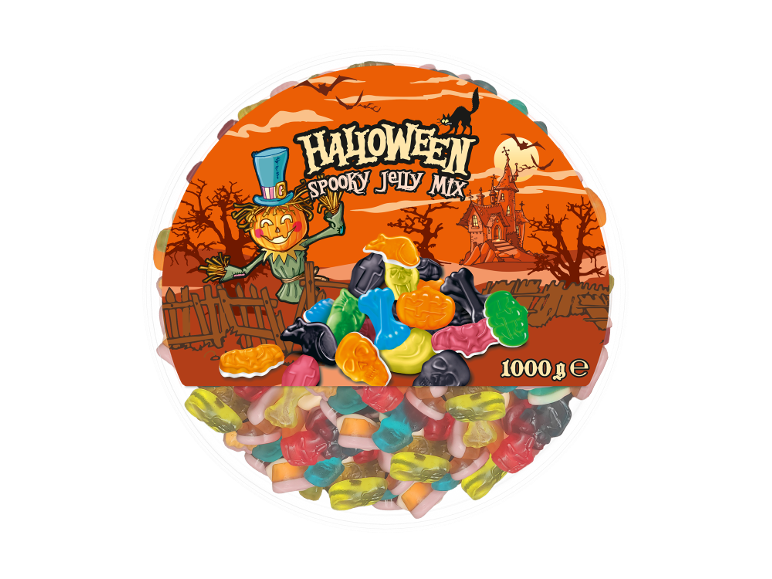 Mistura de gomas assustadoras de Halloween com abóbora, casa assombrada e doces assustadores, 1000g.