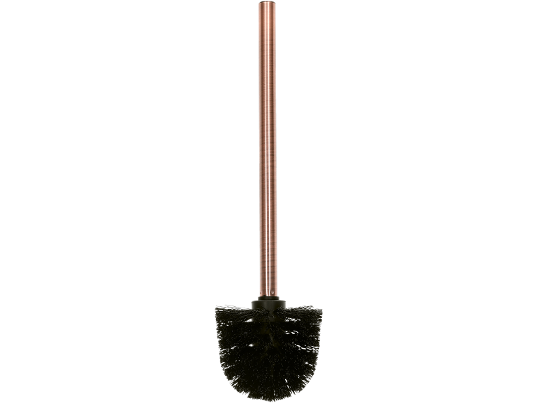 Escova de sanita cor de cobre com cerdas pretas.