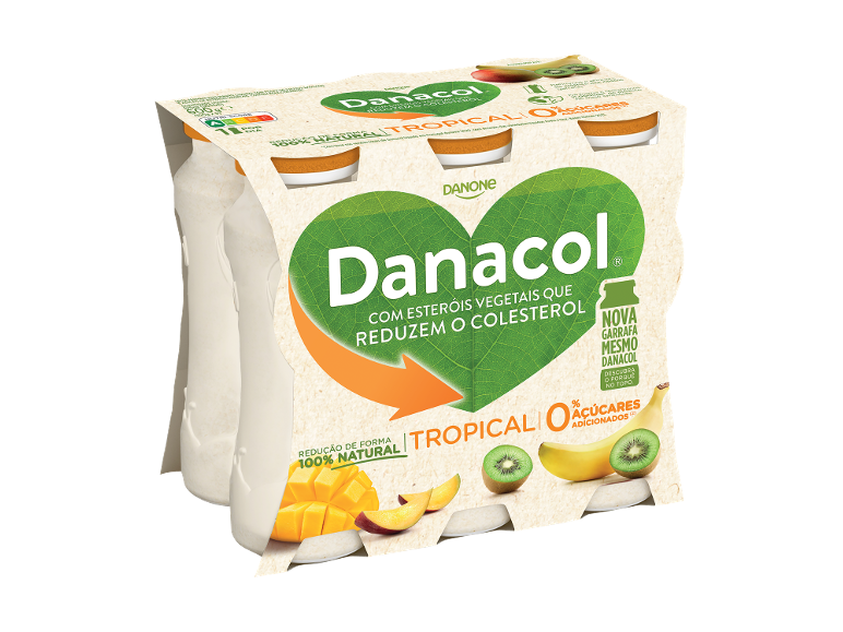 Bebidas de iogurte tropicais com esteróis vegetais para reduzir o colesterol, 0% açúcares adicionados.