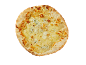 Pizza de quatro queijos com crosta dourada, vista de cima.