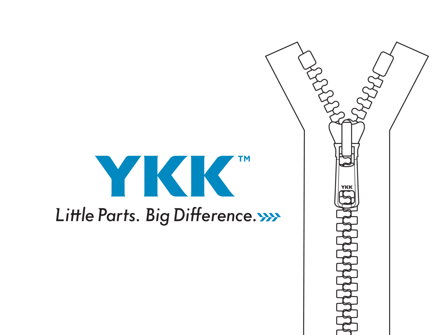 Logotipo com o texto 'Little Parts. Big Difference.' e ilustração de um zíper.