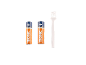 Duas pilhas laranja com o texto 'TRONIC' e uma escova de limpeza branca.