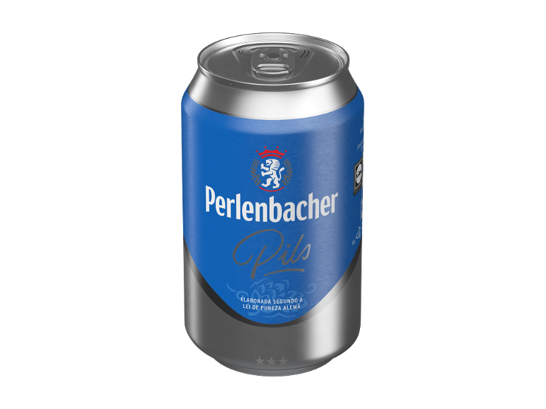 Lata de cerveja pils azul-prateada com o texto 'Pils' e uma coroa.