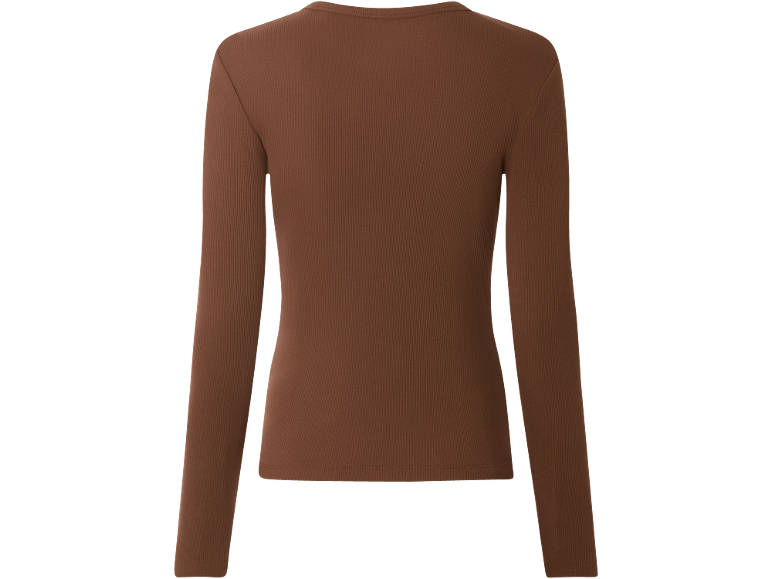Camisola de manga comprida canelada castanha para mulher