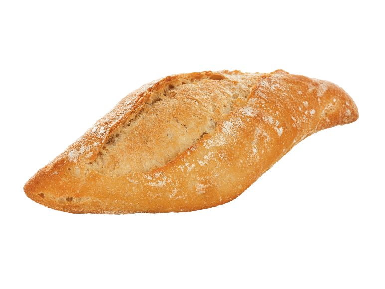 Pão de trigo crocante polvilhado com farinha sobre fundo preto.