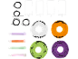 Conjunto de lanternas de Halloween com bastões luminosos, armações e cordões em várias cores.