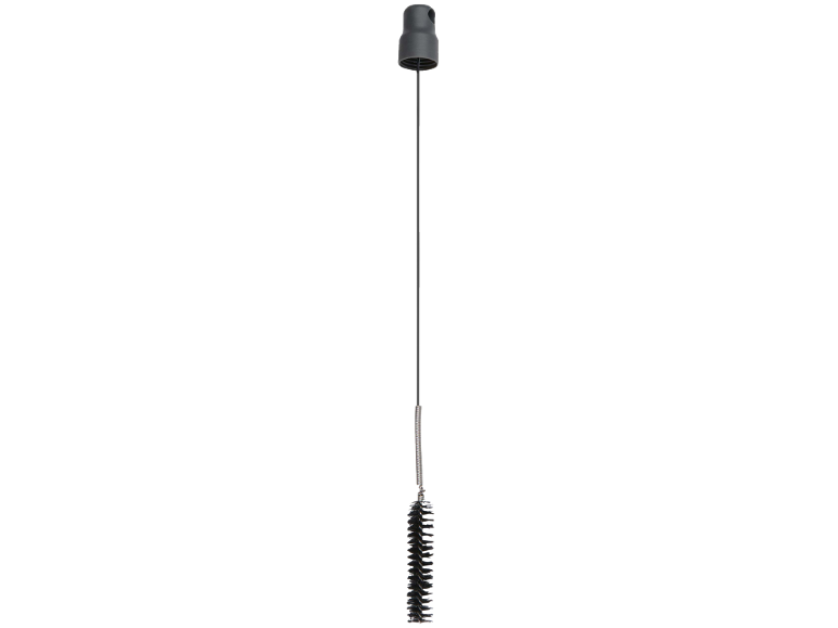 Escova de limpeza de garrafas com cabo longo e base flexível.