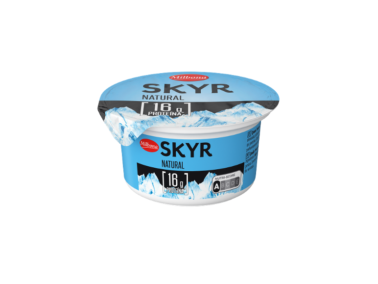 Embalagem de Skyr natural com 16g de proteína e Nutri-Score A.