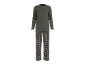 Pijama masculino com camisola de manga comprida verde-oliva e calças xadrez.