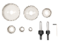 Conjunto de brocas diamantadas para azulejos, com vários tamanhos e acessórios.