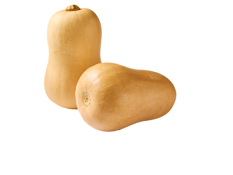 Duas abóboras-manteiga com gotas de água.