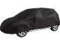 Capa preta para carro, cobrindo todo o veículo, exceto as rodas.